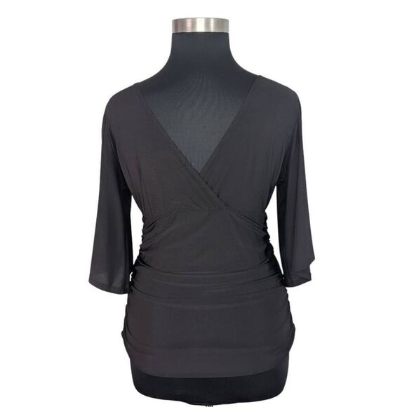 Kiyonna 1X Black Top Flutter Sleeves Faux Wrap Evening Vacation Goth Holiday - Picture 3 of 6